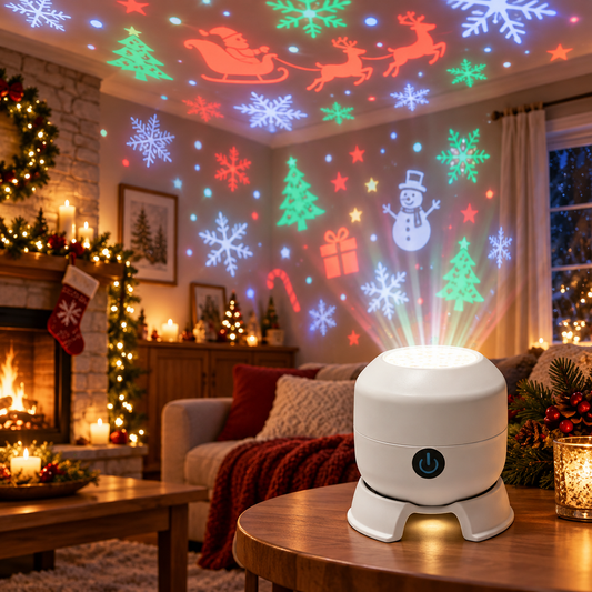 SnowGlow rechargeable holiday projector with snowflakes