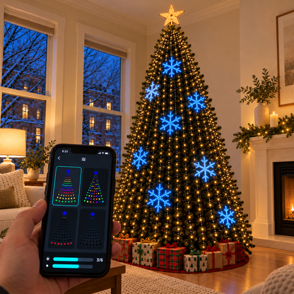 GlowSync Christmas tree lights with smartphone app controls