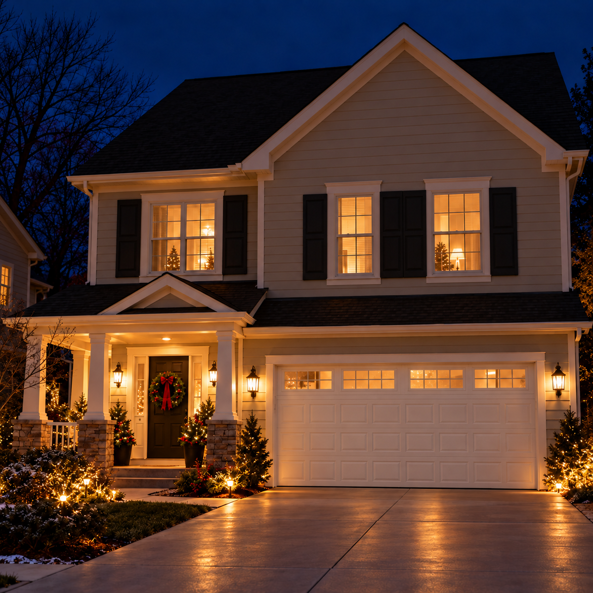 Colonial house at night without a projector (concept image)