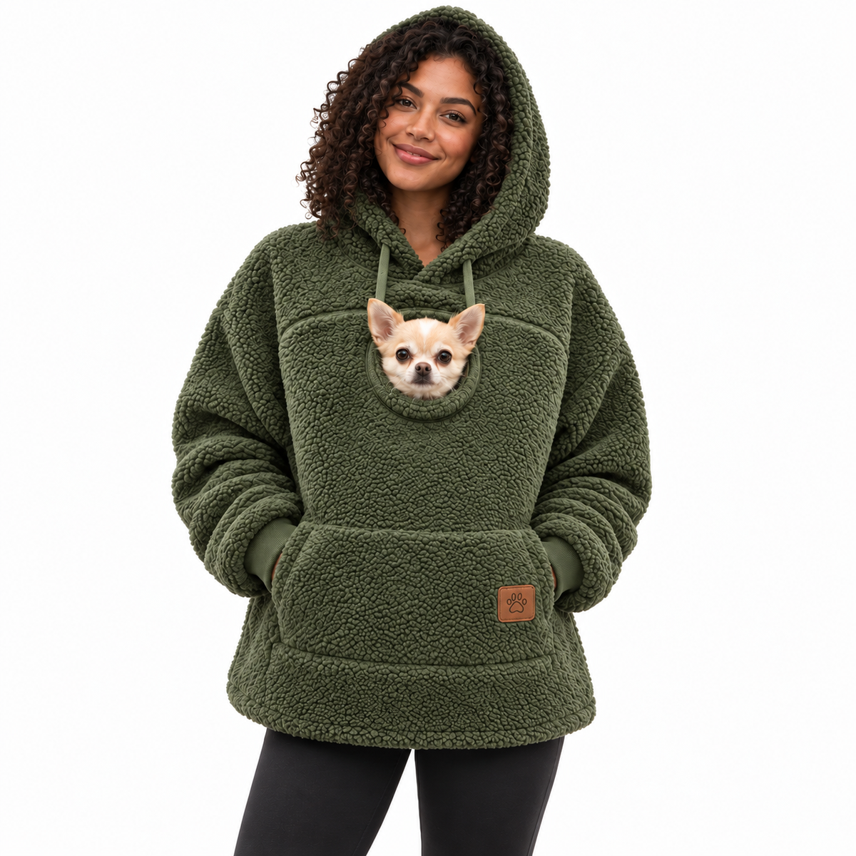 Pouchly pet pouch hoodie — army green