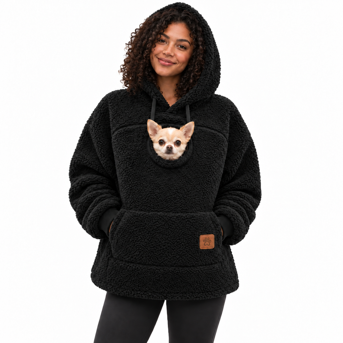 Pouchly pet pouch hoodie — black