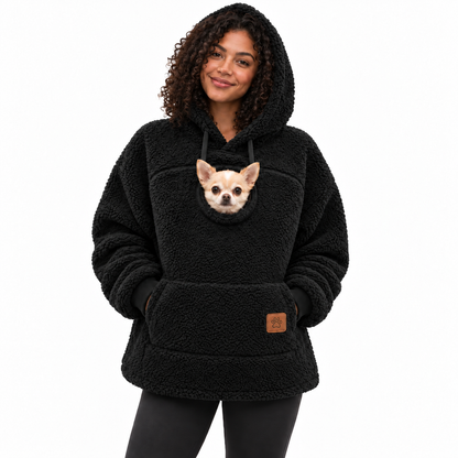 Pouchly pet pouch hoodie — black