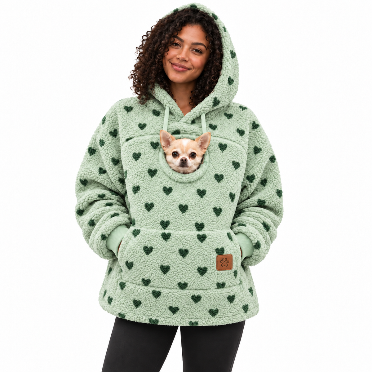Pouchly pet pouch hoodie — green love