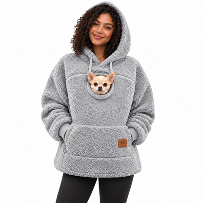 Pouchly pet pouch hoodie — grey