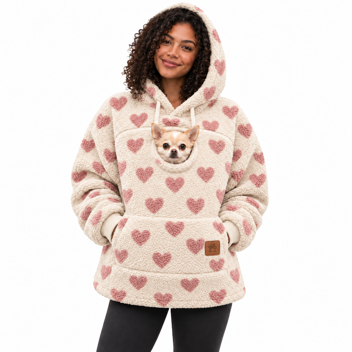 Pouchly pet pouch hoodie — love