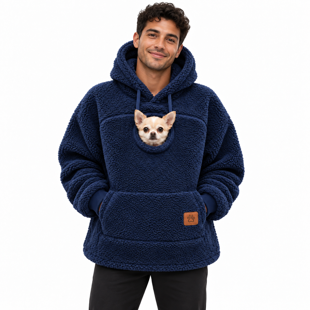 Pouchly pet pouch hoodie — navy blue
