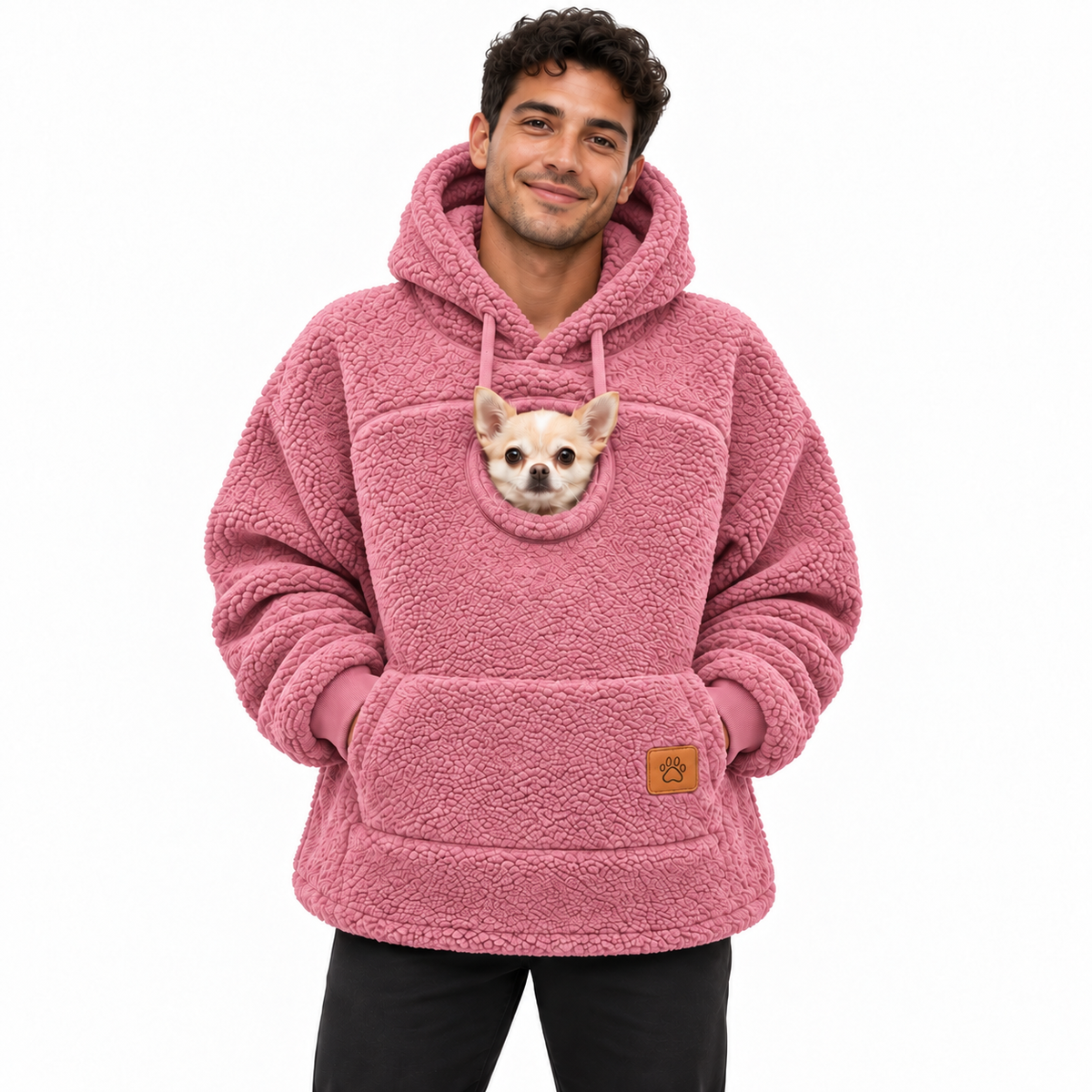 Pouchly pet pouch hoodie — pink