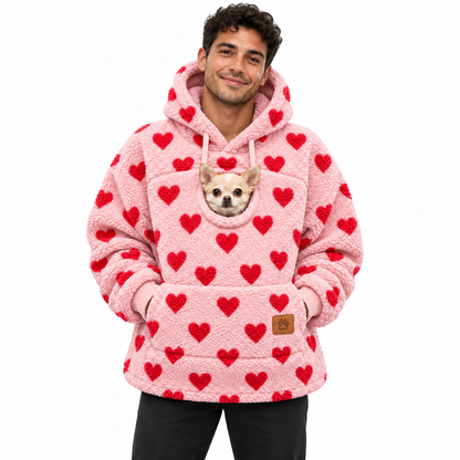 Pouchly pet pouch hoodie — red heart