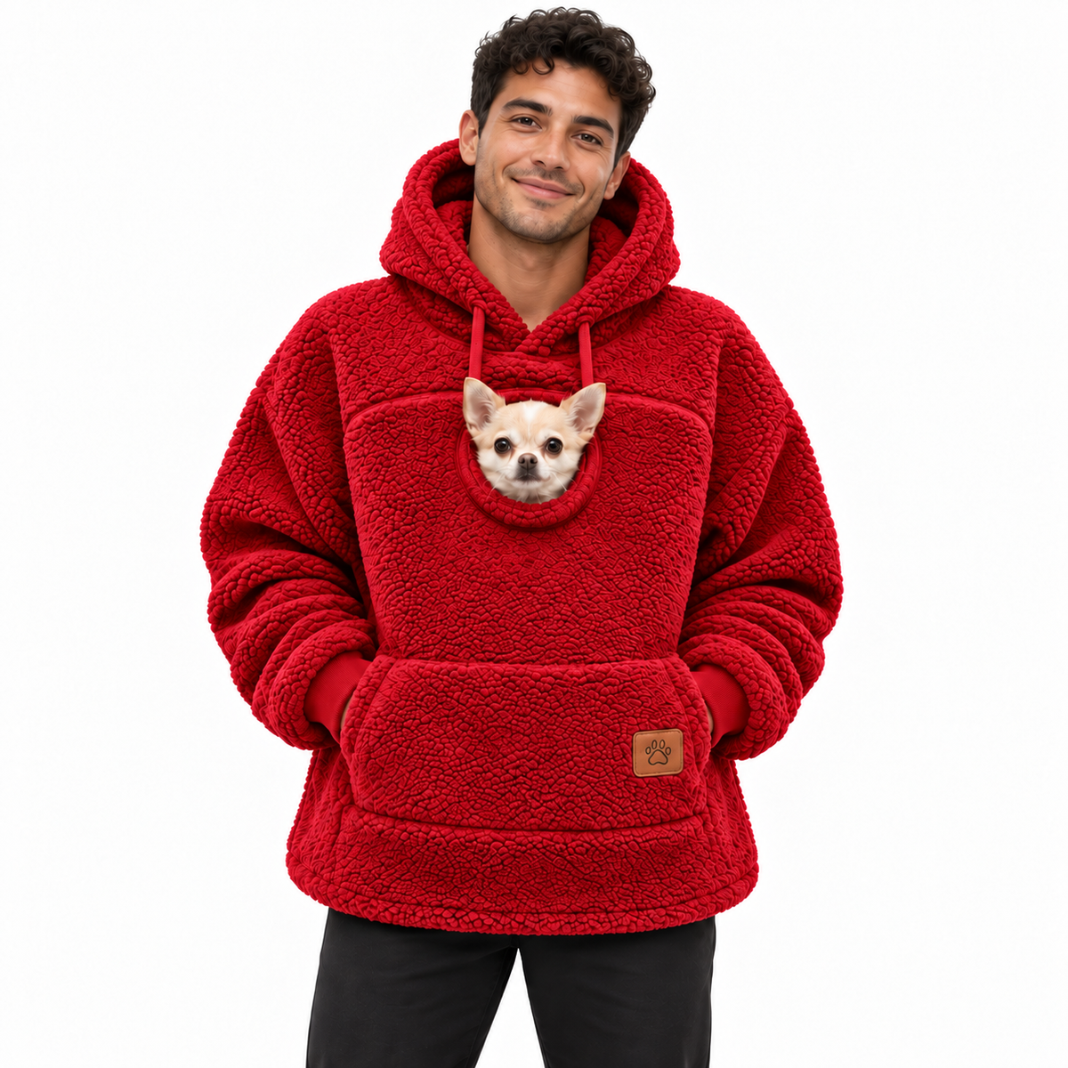 Pouchly pet pouch hoodie — red