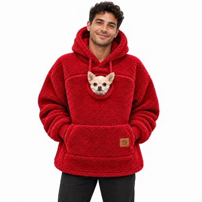 Pouchly pet pouch hoodie — red