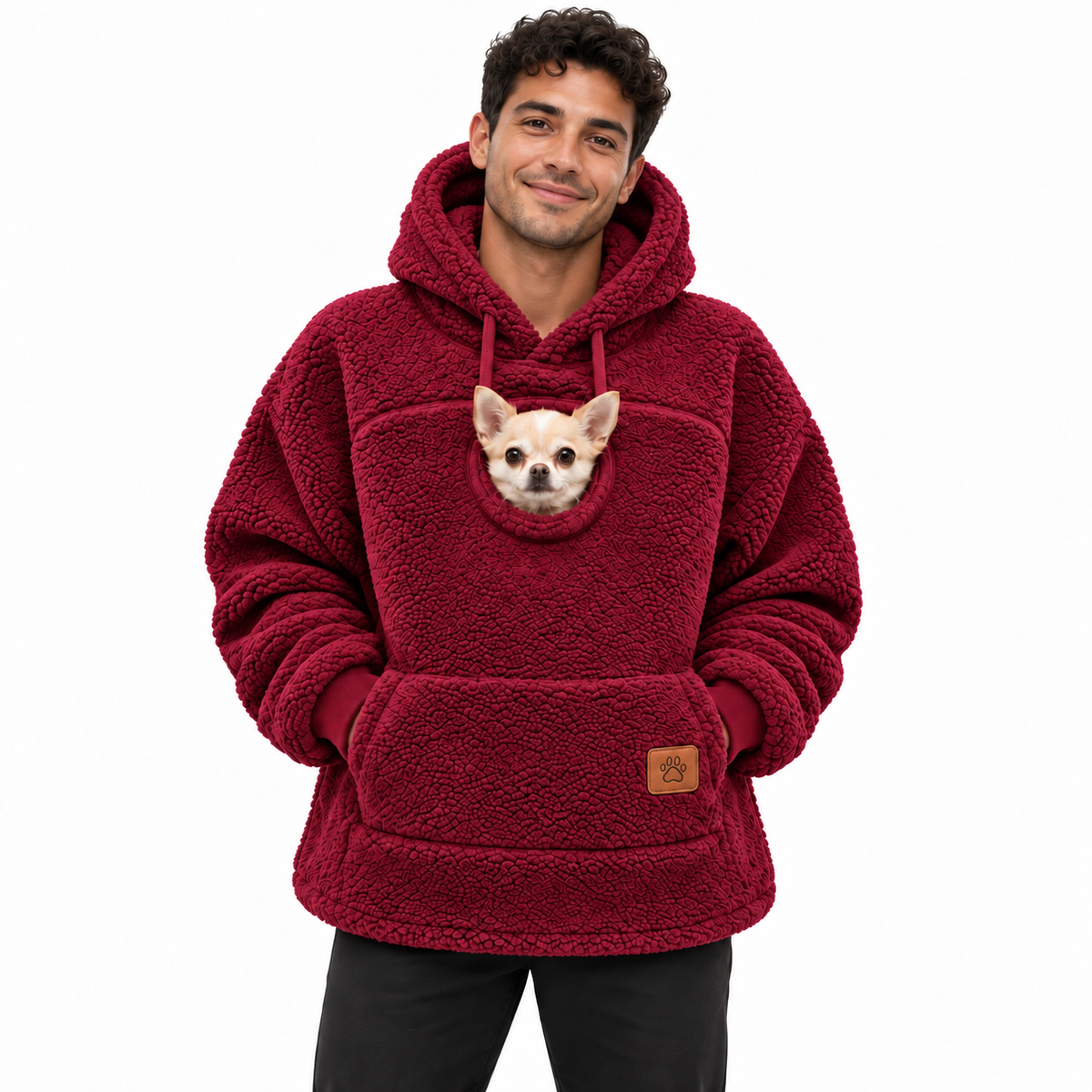 Pouchly pet pouch hoodie — rose red