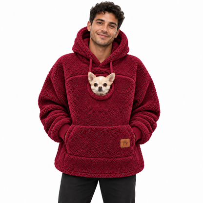 Pouchly pet pouch hoodie — rose red